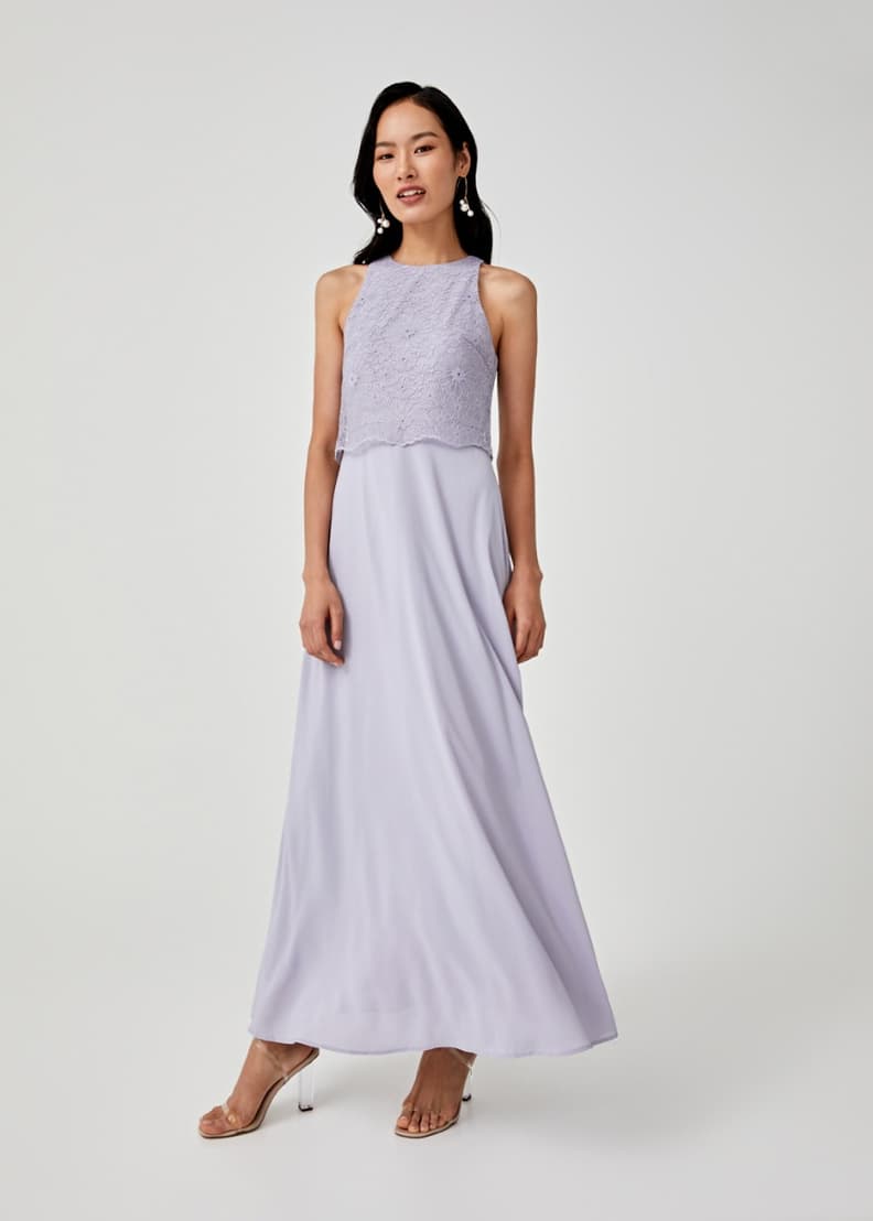 Lace overlay hot sale maxi dress