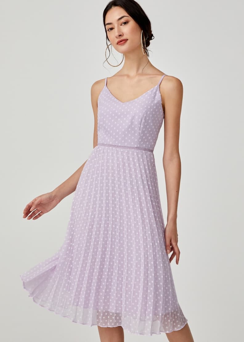 Hailey Pleated Dobby Dot Camisole Dress | Love, Bonito SG