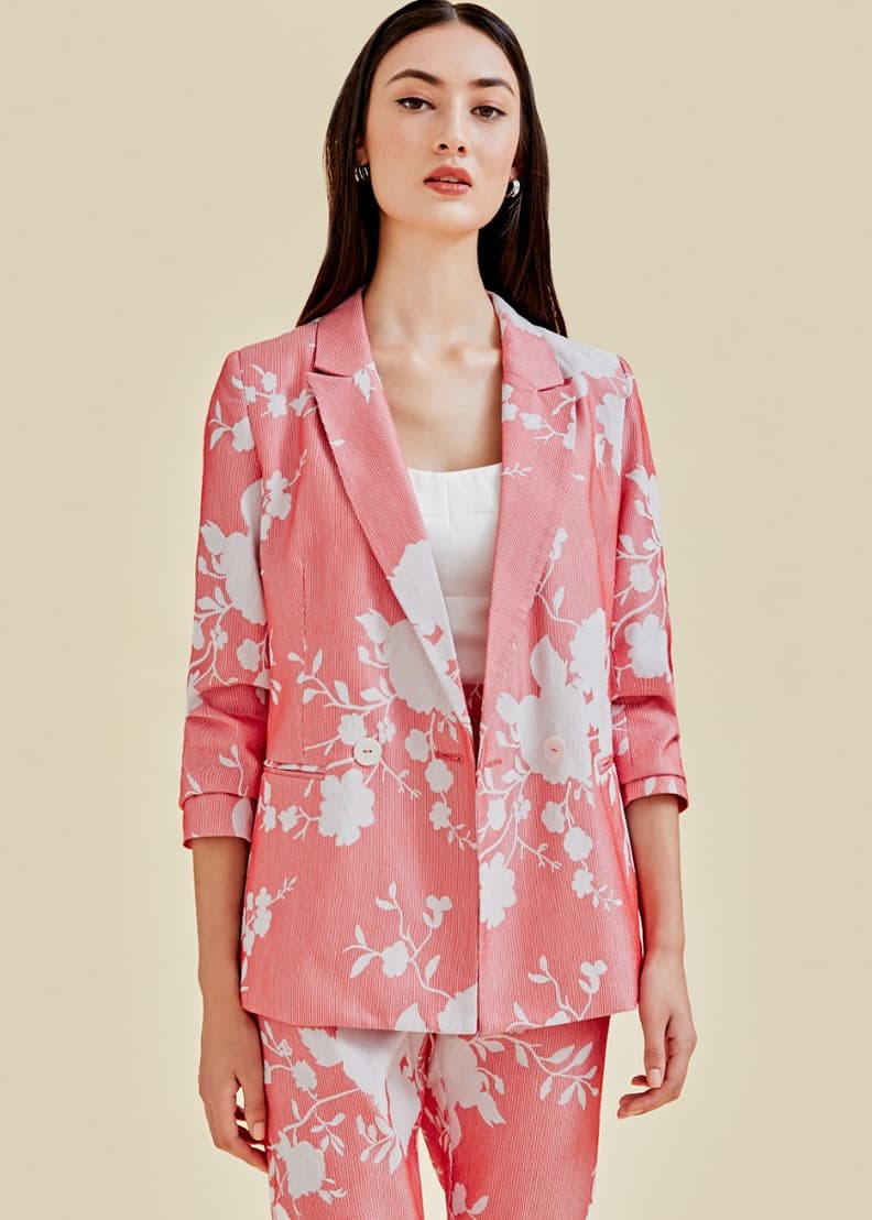 Red floral blazer womens outlet