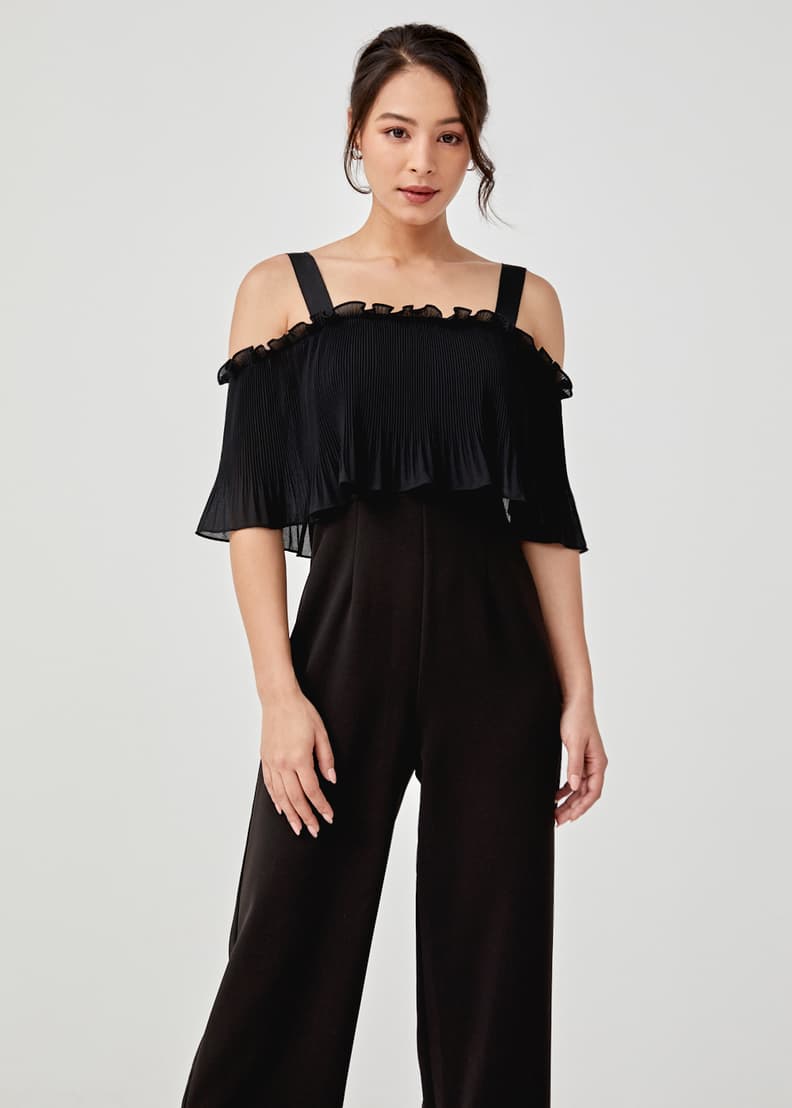 Pleated overlay sales jumpsuit