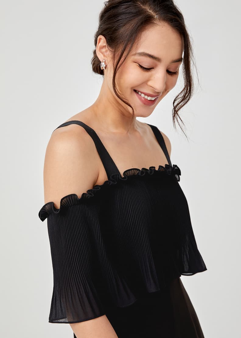 Pleated shop overlay jumpsuit
