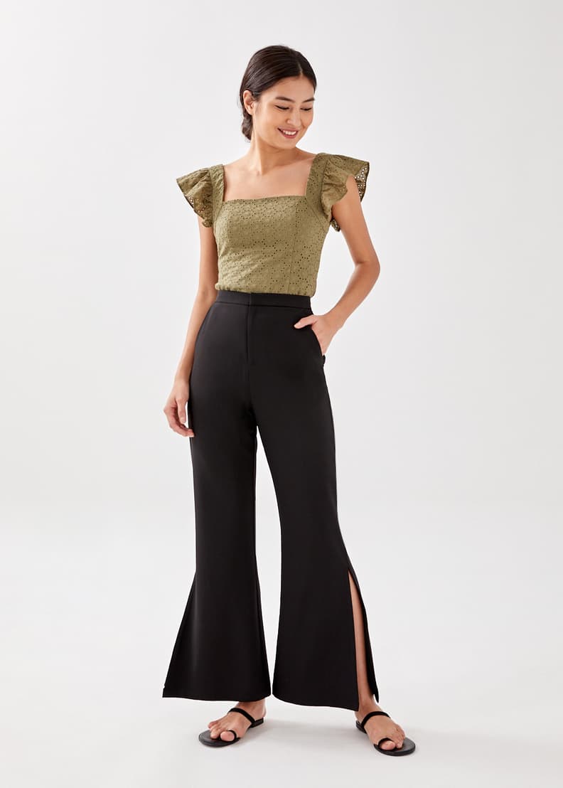 Flared pants with side slits new arrivals