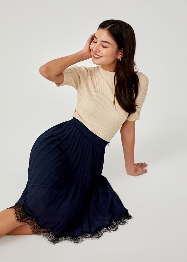 Buy Rebecca Lace Trim Pleated Midi Skirt Love Bonito Singapore