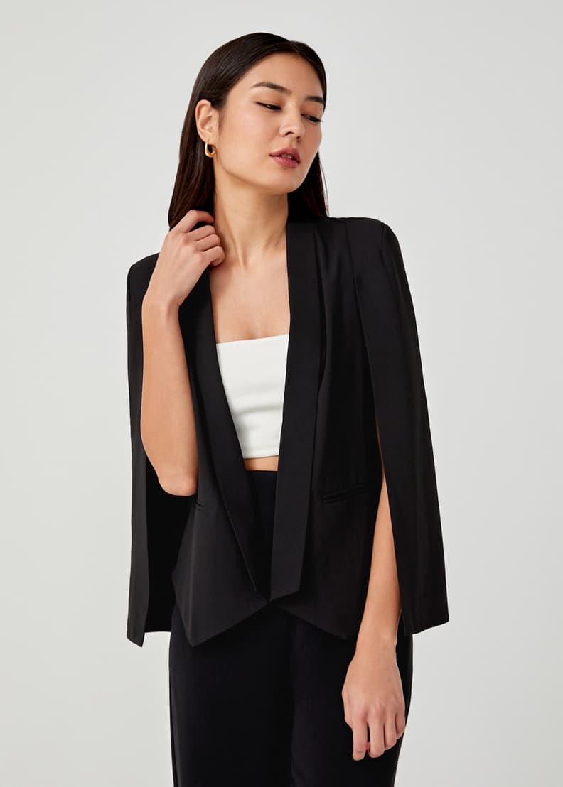 Womens black cape blazer online