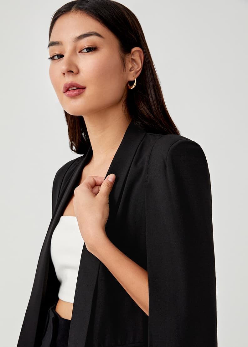 Black longline sale cape blazer