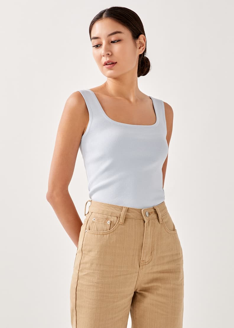 Square neck hot sale knit tank top