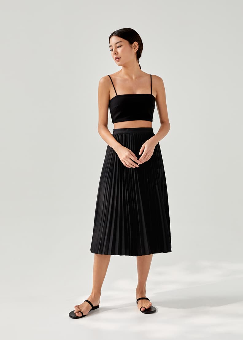 Black flare store pleated midi skirt