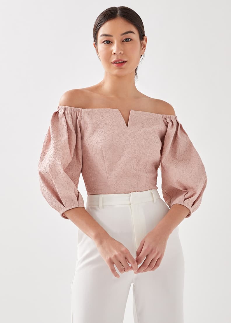 Pink off clearance shoulder blouse