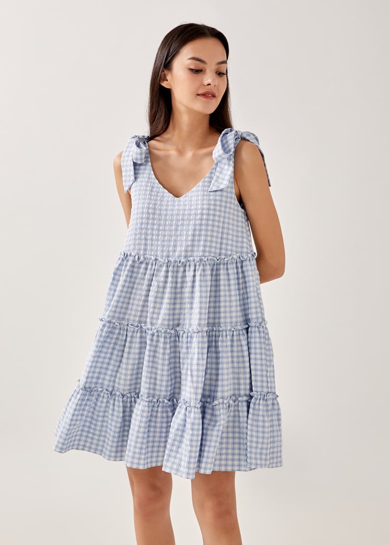 Olivie Tiered Gingham Dress