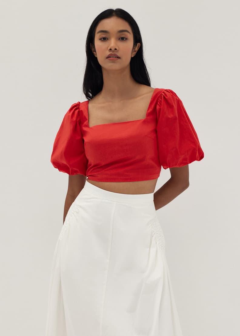 Red puff best sale sleeve crop top