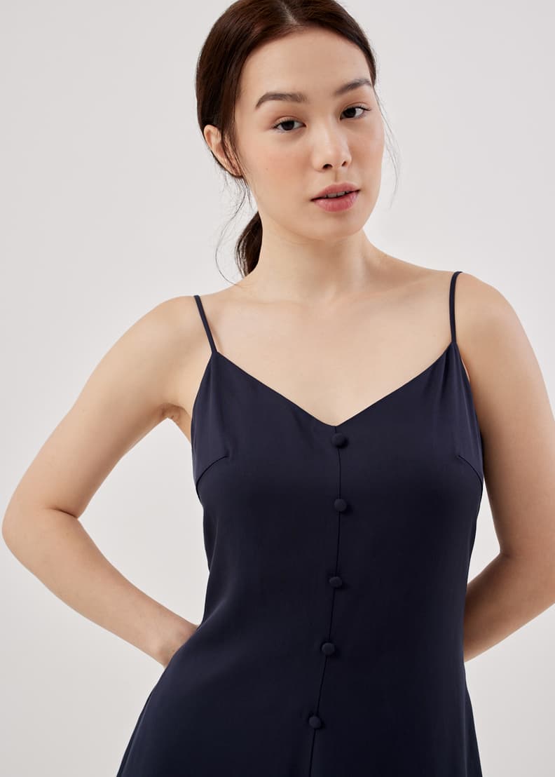 Jarlo tall cami strap maxi dress with button back detail in blue sale