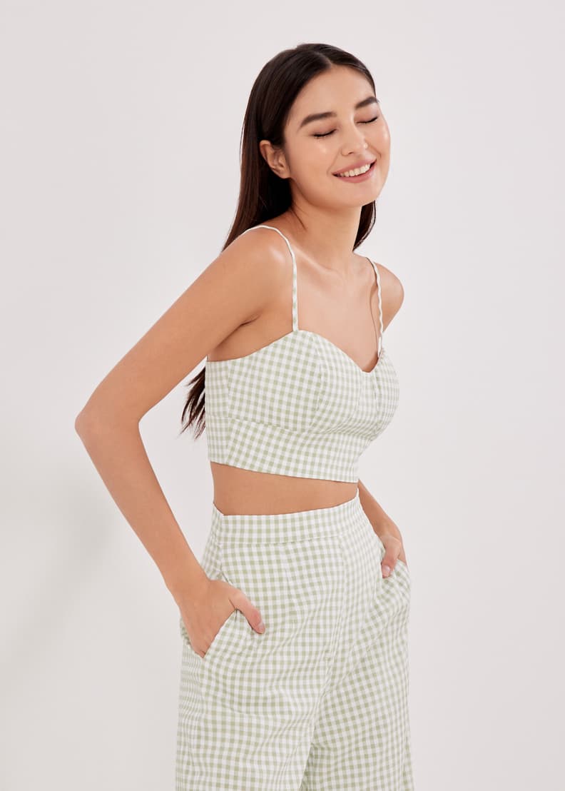 Riella Gingham Bustier Padded Crop Top