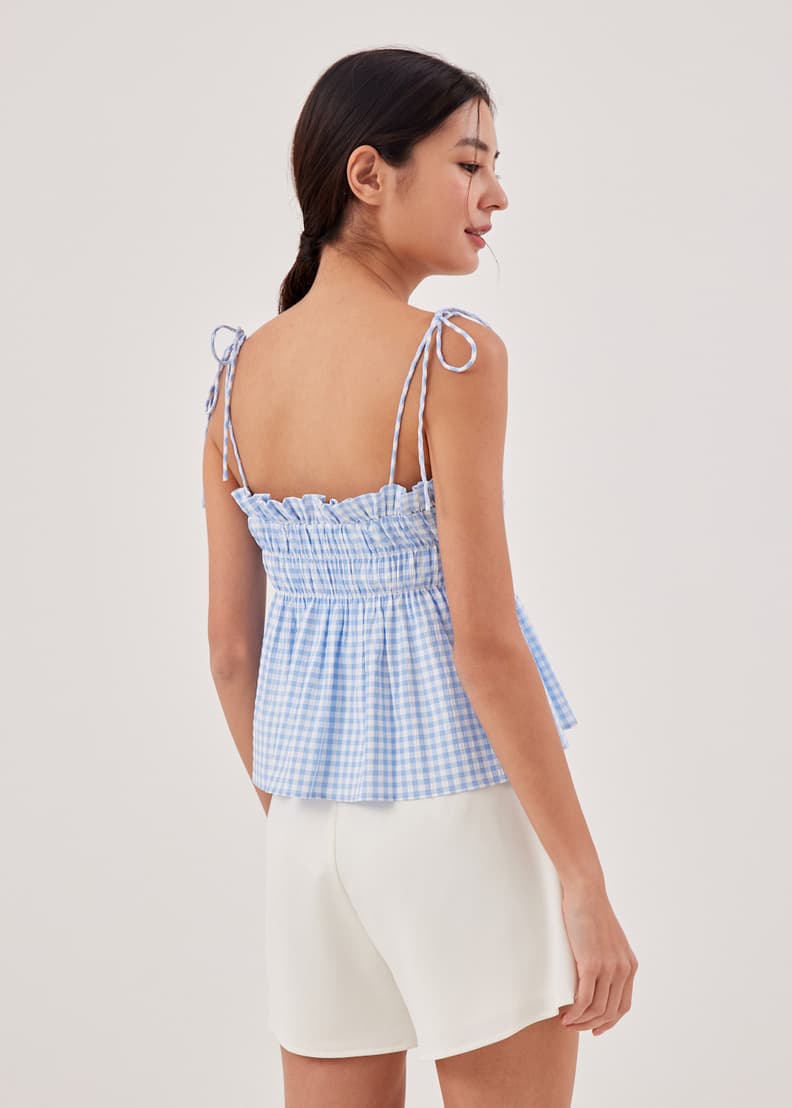 Tie shoulder smocked top discount