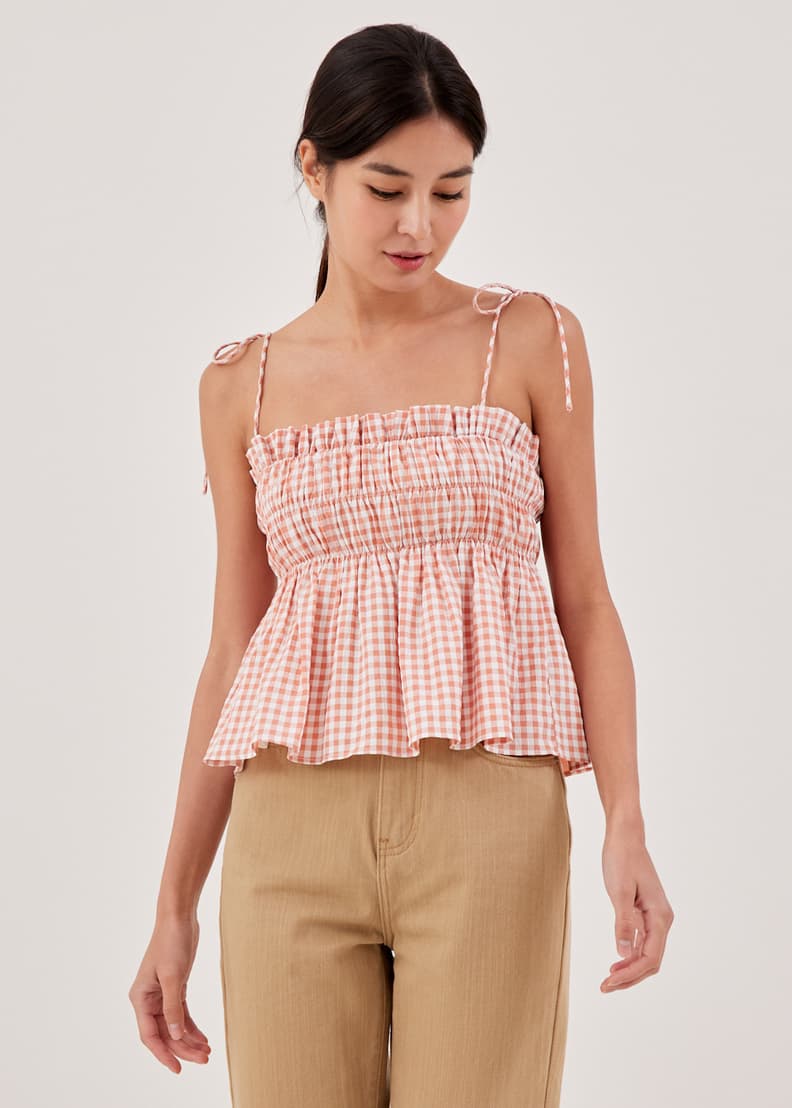 Tie shoulder sale smocked top