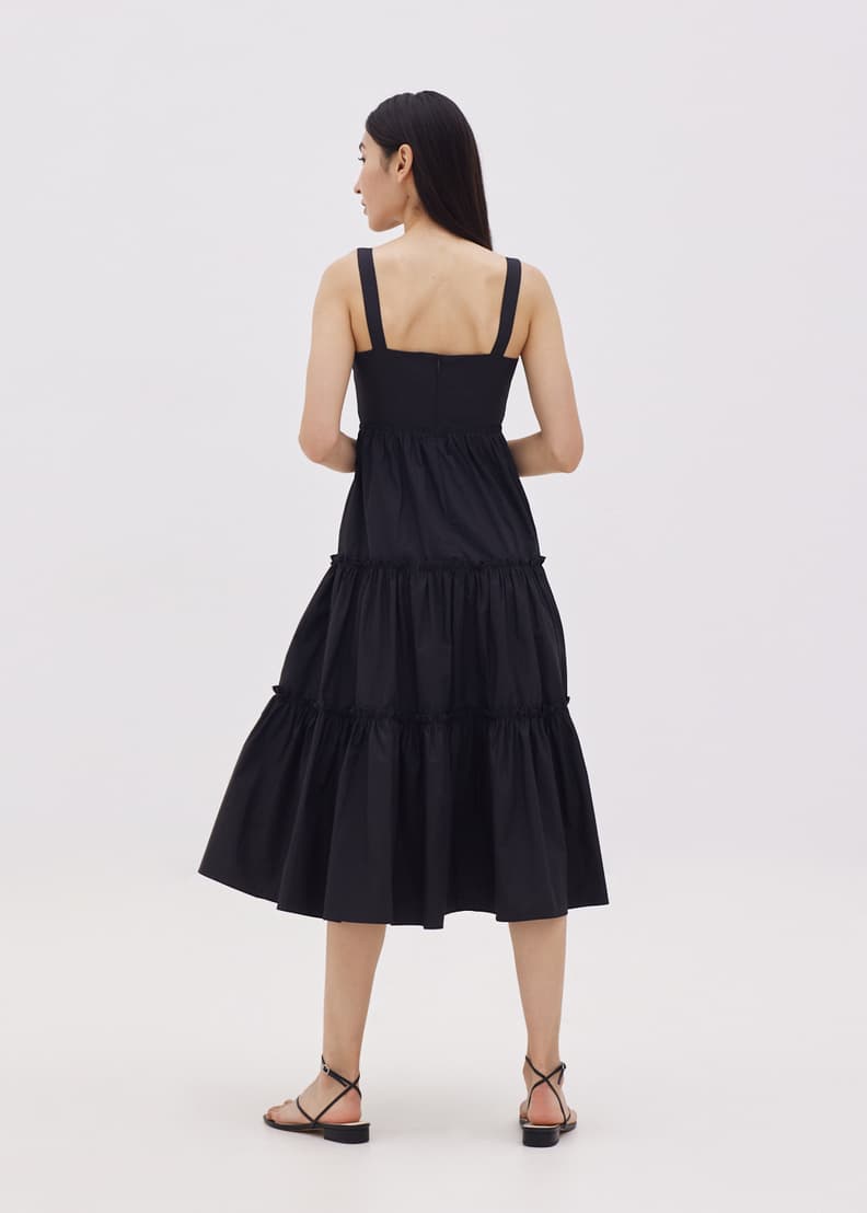 Cutout back black layered sleeveless chiffon dress outlet