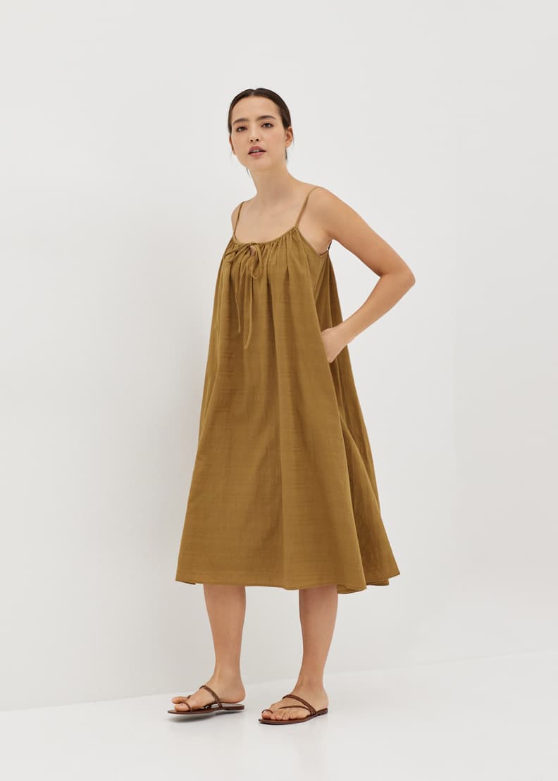 Vinny Textured Tie Front Trapeze Dress