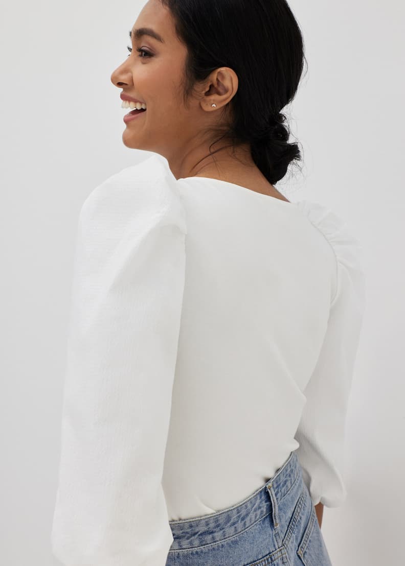 100% Cotton White Puff Sleeve Blouse - All Tops | Red Dres