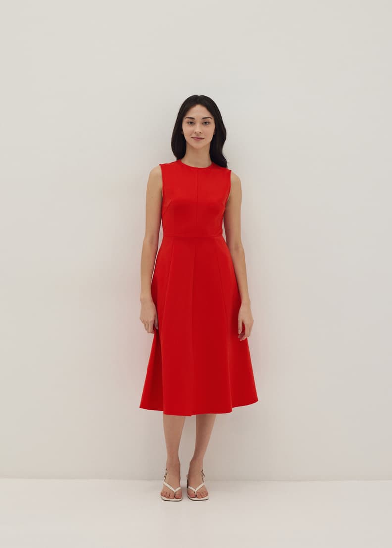 Red fit and flare midi dress on sale