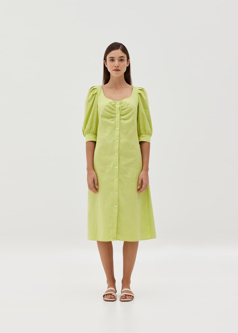 Zara yellow sale puff sleeve dress
