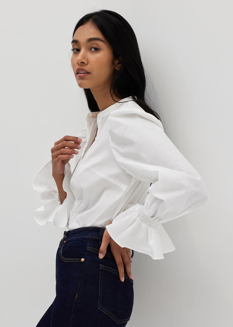 Ruffle cuff shop blouse