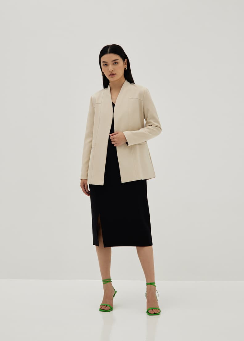 Collarless blazer shop