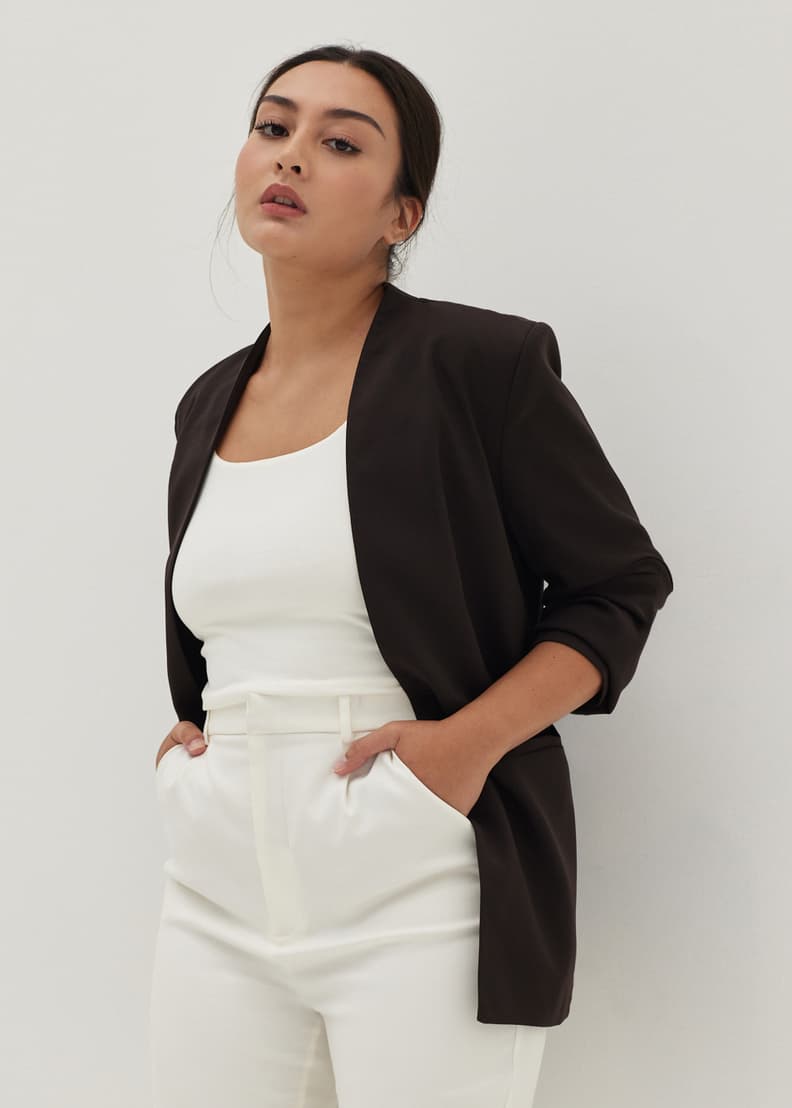Black padded shoulder blazer clearance