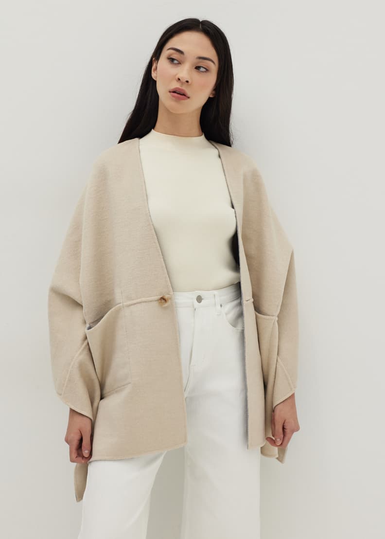 double face wool cape beige