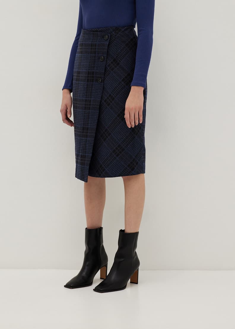 Navy blue plaid pencil skirt shop
