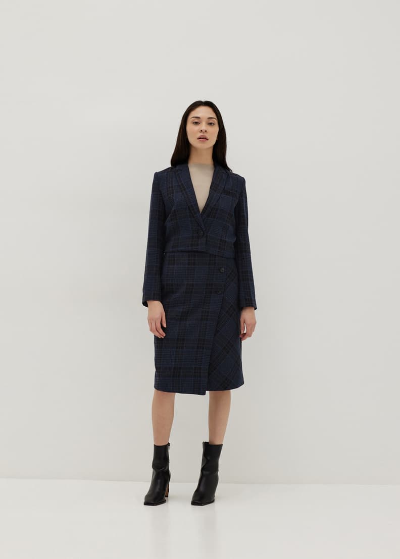Plaid asymmetrical pencil skirt clearance