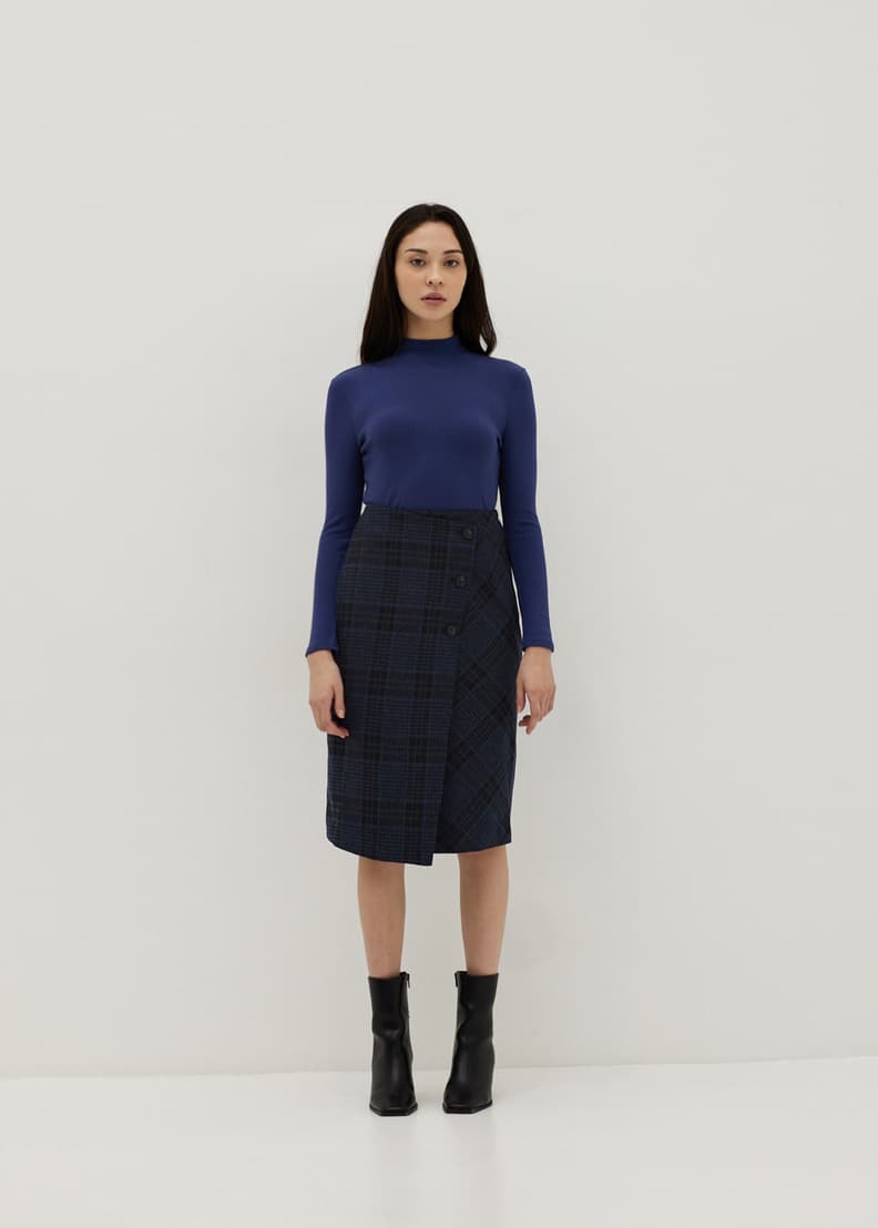 Aurinda Plaid Asymmetrical Pencil Skirt