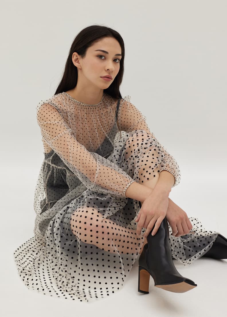 Black polka dot top tulle dress
