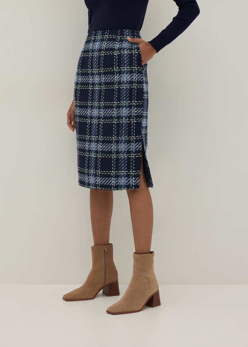 Plaid asymmetrical pencil skirt hotsell