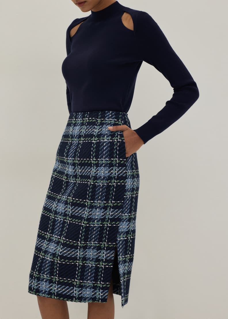 Plaid asymmetrical pencil online skirt