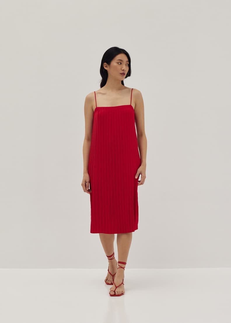 Red pleated dress clearance h&m