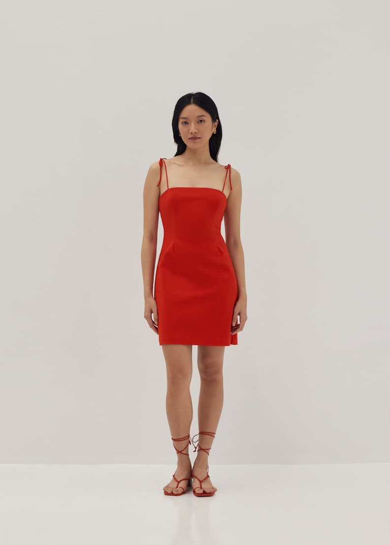 Red mini slip hotsell dress