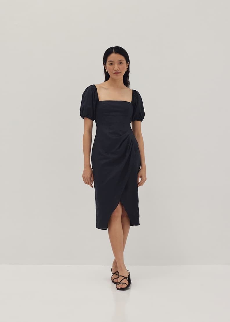 Puff shoulder top midi dress