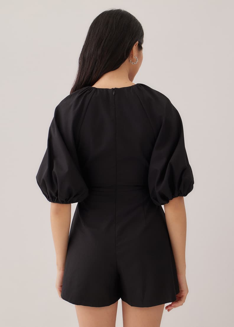 Jaylin Linen Puff Sleeve Romper | Love, Bonito INTL 