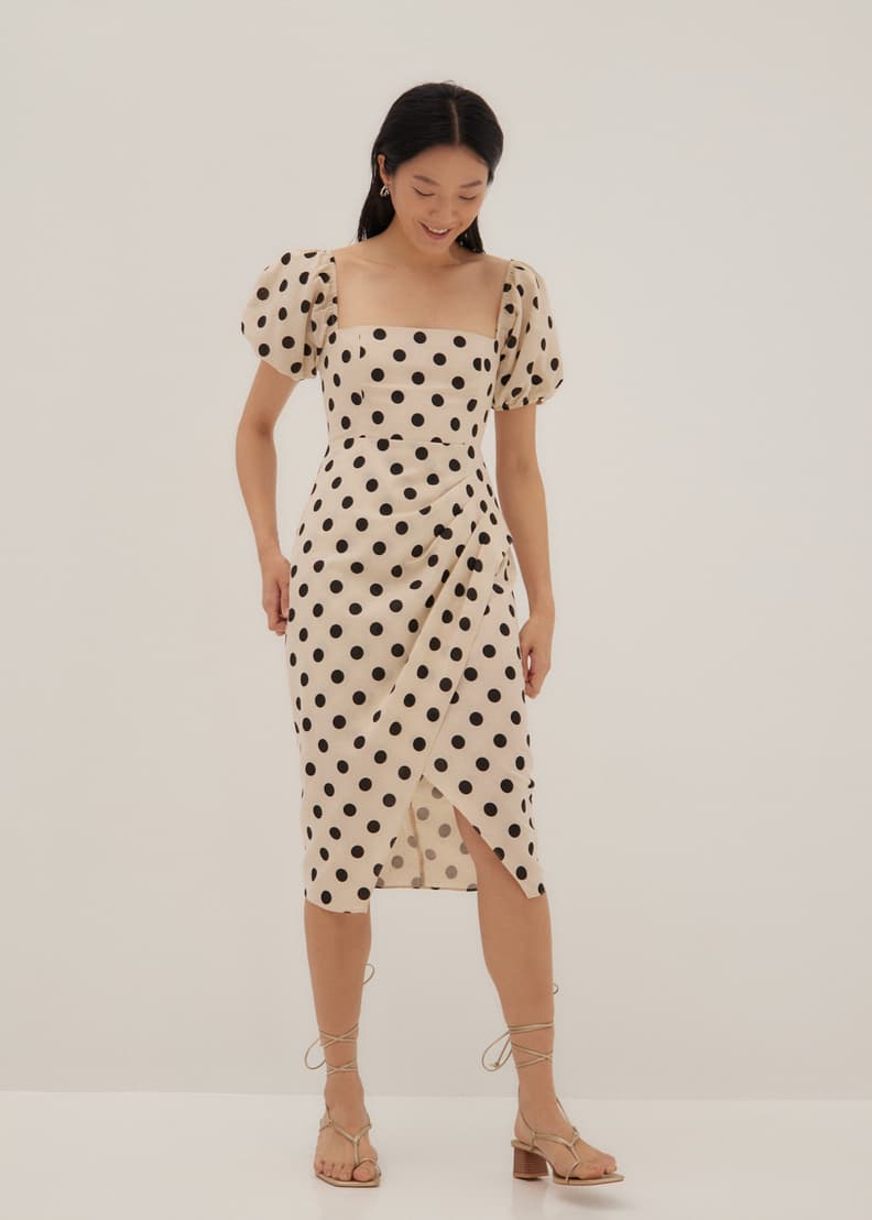 Puff sleeve polka dot dress online