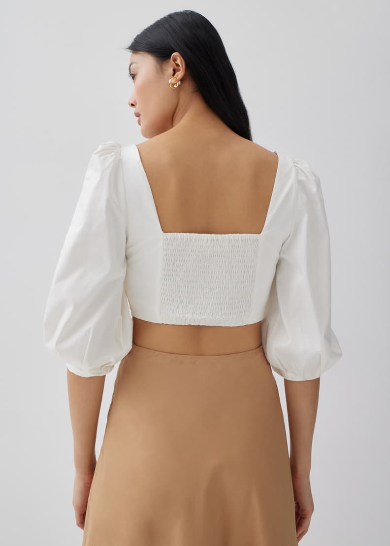 Smocked puff sleeve sale top