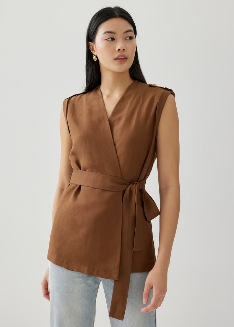 Sleeveless wrap vest store