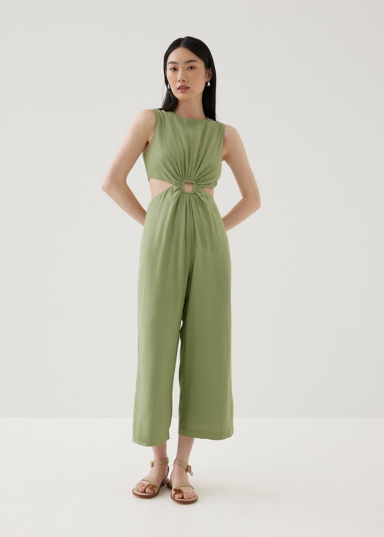 Buy Georgette Linen Cut Out Jumpsuit @ Love, Bonito Singapore | Shop ...