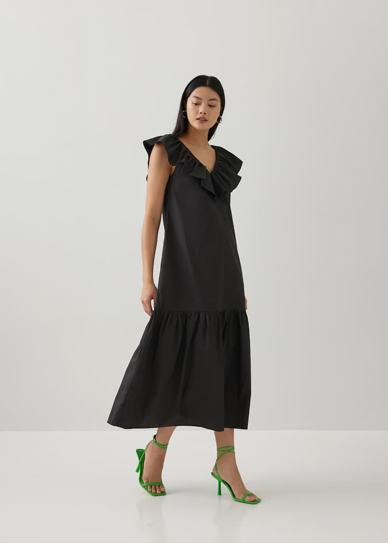 Chiffon bardot on sale ruffle tiered dress