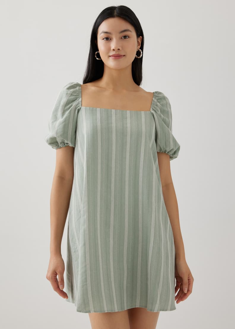 Green linen shift dress best sale