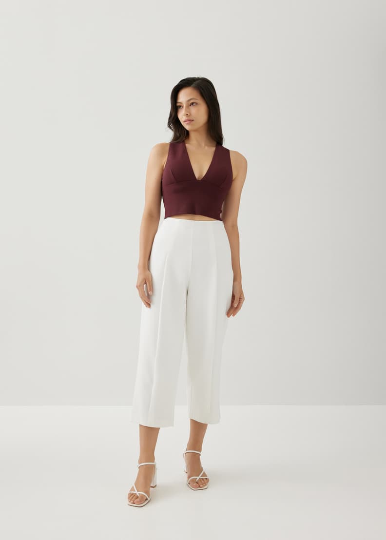 White cropped wide leg trousers store