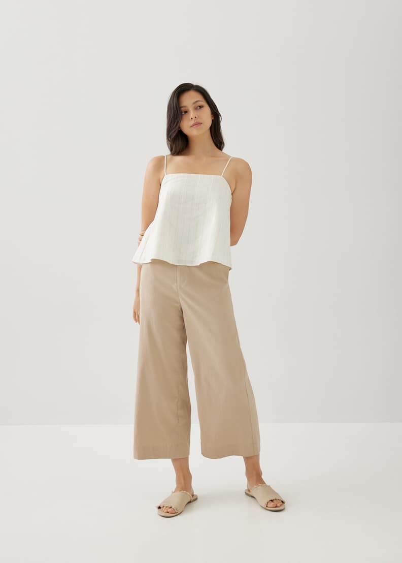 Frill trim bow tie waist striped pants shop