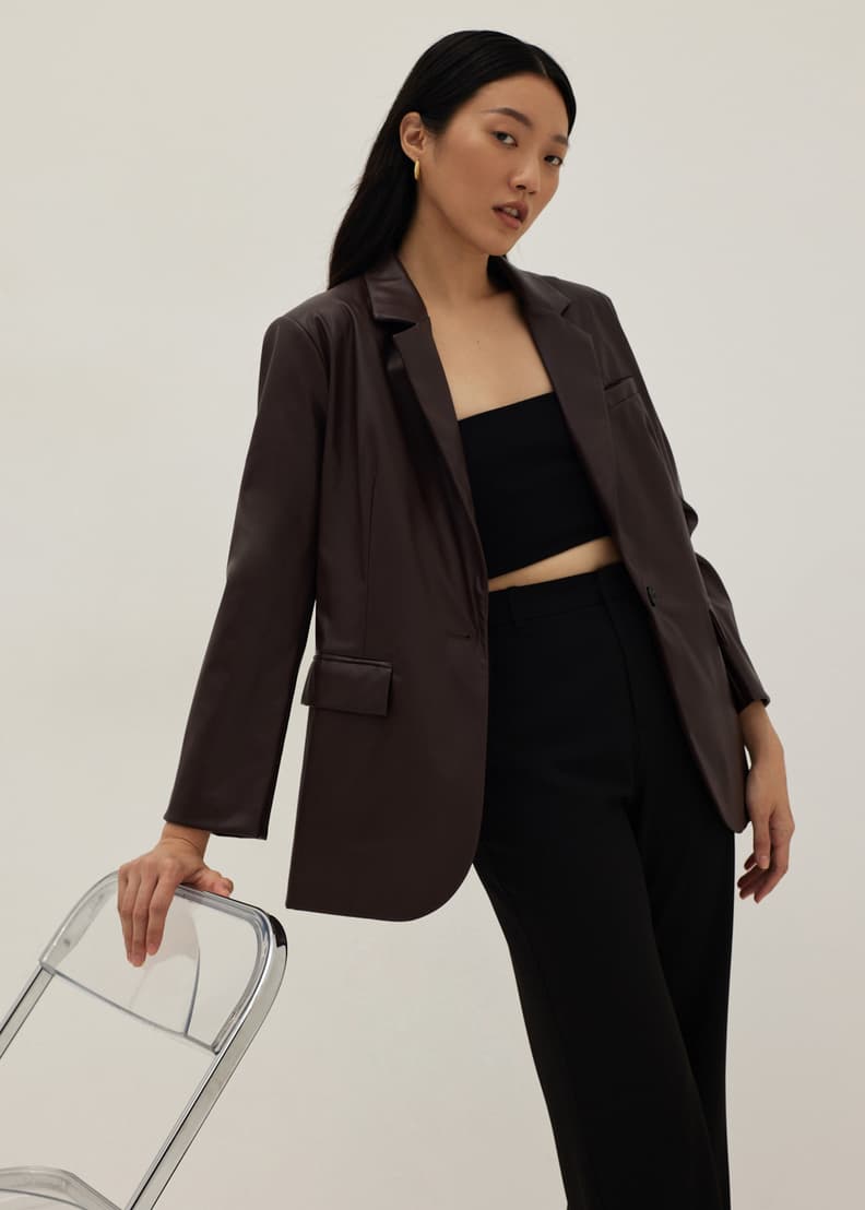 Womens faux discount leather blazer