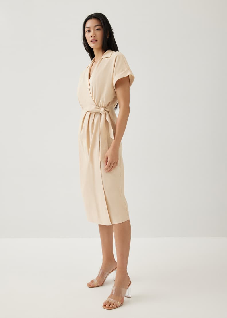 White linen sale wrap dress