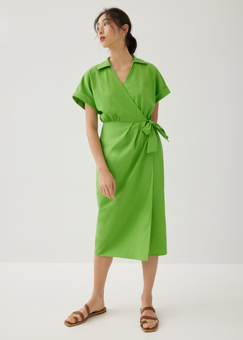 Mango linen online wrap dress