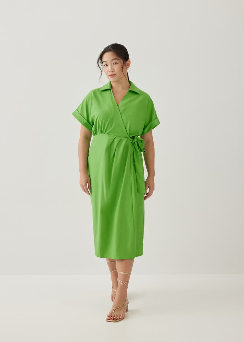 Green linen sale wrap dress