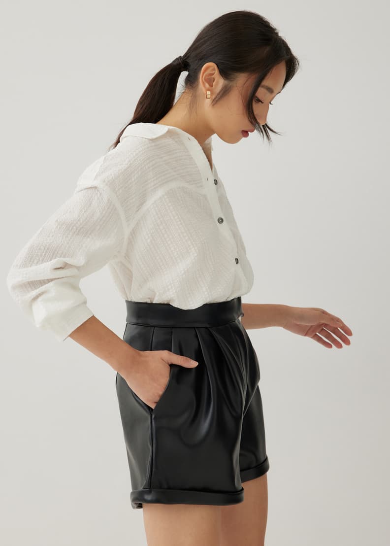 White leather shorts 2025 womens